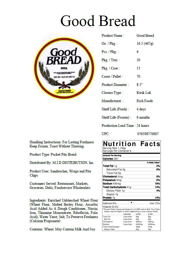 Good Bread Sales Sheet
